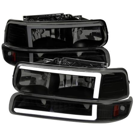 Spec'D Tuning Products - Spec-D 1999-2002 Chevrolet Silverado 1500 2500 / 2000-2006 Tahoe Suburban LED Bar Factory Style Headlights & Bumper Lights with Amber Reflector (Black Housing/Smoke Lens)