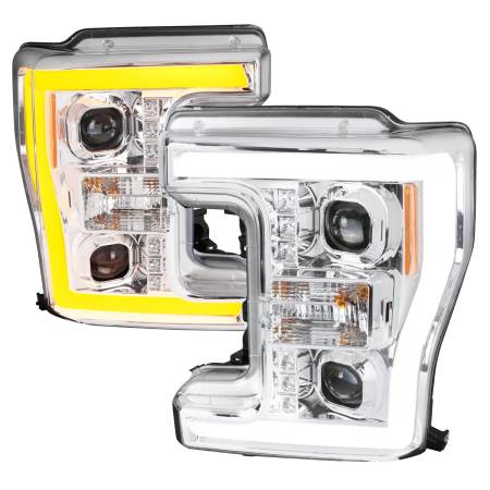 Spec'D Tuning Products - Spec-D 2017-2019 Ford F-250 F-350 F-450 F-550 Switchback LED C-Bar Projector Headlights (Chrome Housing/Clear Lens)