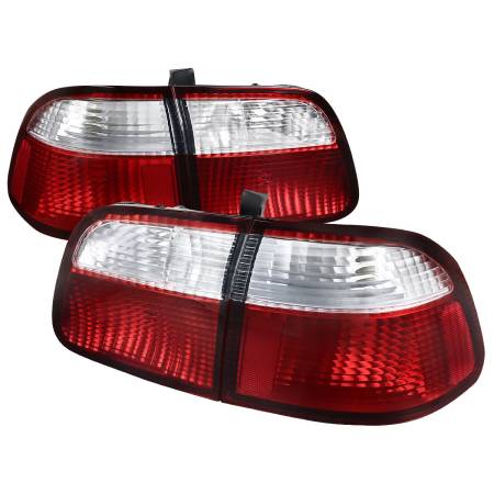 Spec'D Tuning Products - Spec-D 1999-2000 Honda Civic Sedan Tail Lights (Chrome Housing/Red Clear Lens)