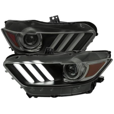 Spec'D Tuning Products - Spec-D 2015-2017 Ford Mustang / 2018-2020 Mustang Shelby LED Strip Xenon HID Projector Headlights (Black Housing/Smoke Lens)