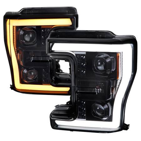 Spec'D Tuning Products - Spec-D 2017-2019 Ford F-250 F-350 F-450 F-550 Switchback LED C-Bar Projector Headlights (Glossy Black Housing/Smoke Lens)