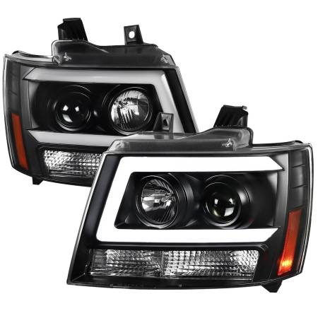 Spec'D Tuning Products - Spec-D 2007-2013 Chevrolet Avalanche/ 2007-2014 Tahoe Suburban LED C-Bar Projector Headlights -RS (Matte Black Housing/Clear Lens)