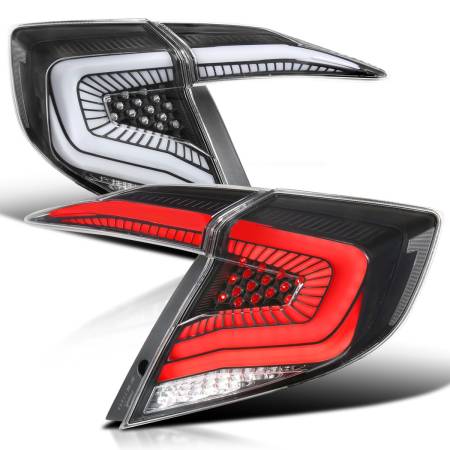 Spec'D Tuning Products - Spec-D 2016-2021 Honda Civic Sedan LED Tail Lights w/ Sequential Signal Lamps (Matte Black Housing/Clear Lens)
