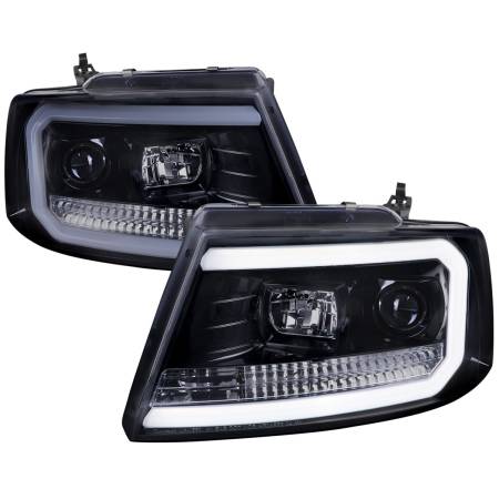 Spec'D Tuning Products - Spec-D 2004-2008 Ford F-150/ 2006-2008 Lincoln Mark LT LED C-Bar Projector Headlights (Glossy Black Housing/Smoke Lens)