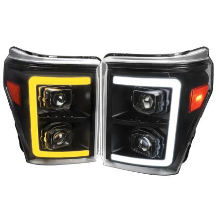 Spec'D Tuning Products - Spec-D 2011-2016 Ford F-250 F-350 F-450 F-550 Switchback Sequential LED C-Bar Projector Headlights (Matte Black Housing/Clear Lens)