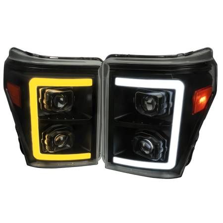 Spec'D Tuning Products - Spec-D 2011-2016 Ford F-250 F-350 F-450 F-550 Switchback Sequential LED C-Bar Projector Headlights (Black Housing/Smoke Lens)