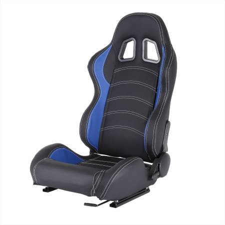 Spec'D Tuning Products - Spec-D Fully Reclinable Black & Blue PVC Leather Bucket Racing Seat w/ Sliders - Driver Side Only