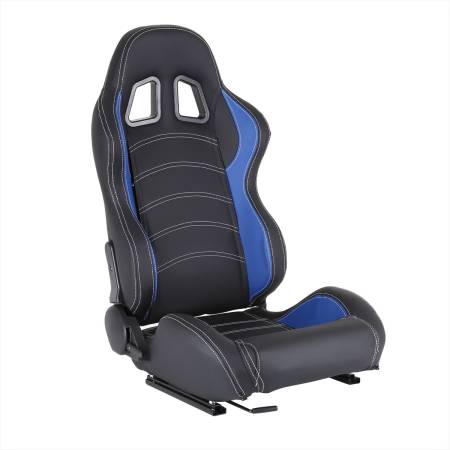 Spec'D Tuning Products - Spec-D Fully Reclinable Black & Blue PVC Leather Bucket Racing Seat w/ Sliders - Passenger Side Only