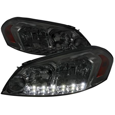Spec'D Tuning Products - Spec-D 2006-2013 Chevrolet Impala / 2014-2015 Impala Limited / 2006-2007 Monte Carlo Factory Style Crystal Headlights w/ SMD LED Light Strip (Chrome Housing/Smoke Lens)