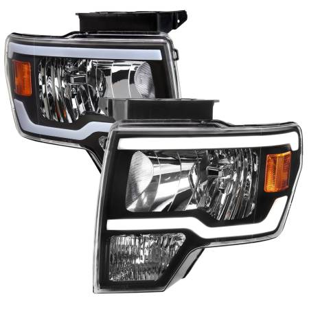 Spec'D Tuning Products - Spec-D 2009-2014 Ford F-150 LED Tube Factory Style Headlights (Matte Black Housing/Clear Lens)