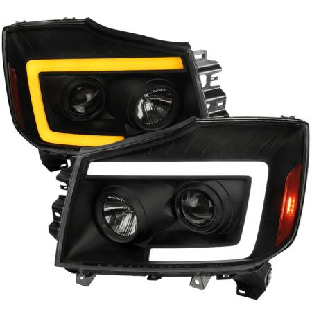 Spec'D Tuning Products - Spec-D 2004-2015 Nissan Titan/ 2004-2007 Armada LED C-Bar Projector Headlights w/ Switchback Sequential Turn Signals (Black Housing/Smoke Lens)