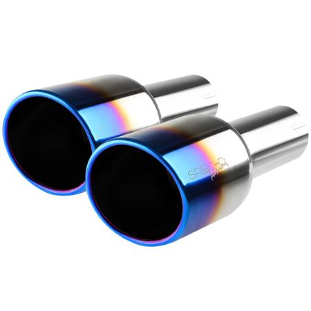 Spec'D Tuning Products - Spec-D Universal 2.5" Inlet/4.125" Outlet Chrome Stainless Steel Angled Burnt Blue Exhaust Tips - 2PC