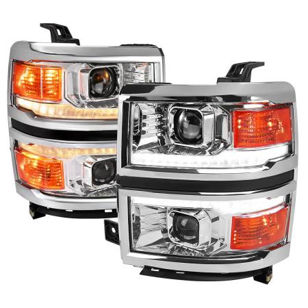 Spec'D Tuning Products - Spec-D 2014-2015 Chevrolet Silverado 1500 Switchback Sequential LED Bar Projector Headlights (Chrome Housing/Clear Lens)