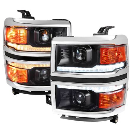 Spec'D Tuning Products - Spec-D 2014-2015 Chevrolet Silverado 1500 Switchback Sequential LED Bar Projector Headlights (Matte Black Housing/Clear Lens/Chrome Trim)