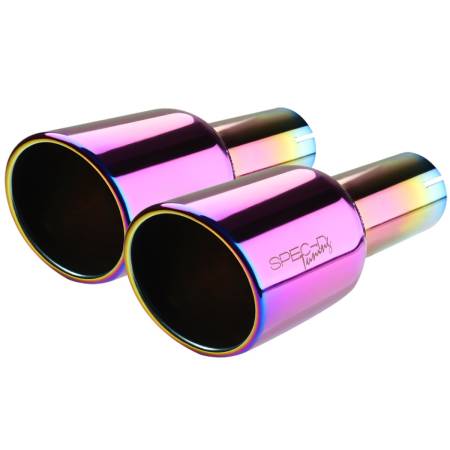 Spec'D Tuning Products - Spec-D Universal 2.5" Inlet/4.125" Outlet Rainbow Stainless Steel Angled Burnt Purple Exhaust Tips - 2PC