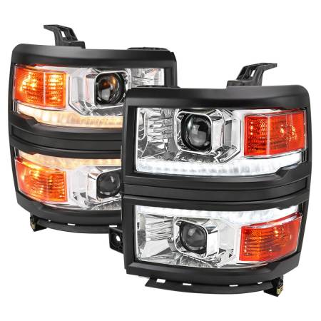 Spec'D Tuning Products - Spec-D 2014-2015 Chevrolet Silverado 1500 Switchback Sequential LED Bar Projector Headlights (Chrome Housing/Clear Lens/Black Trim)