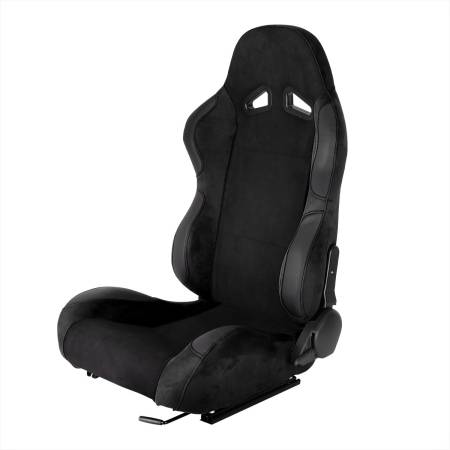 Spec'D Tuning Products - Spec-D Fully Reclinable Black Suede Stitch Bucket Racing Seat w/ Sliders - Driver Side Only