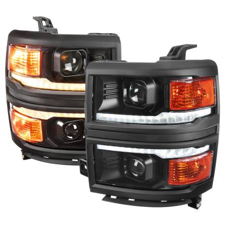 Spec'D Tuning Products - Spec-D 2014-2015 Chevrolet Silverado 1500 Switchback Sequential LED Bar Projector Headlights (Matte Black Housing/Clear Lens/Black Trim)