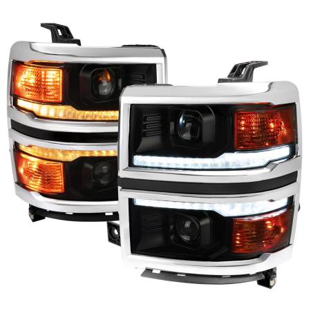 Spec'D Tuning Products - Spec-D 2014-2015 Chevrolet Silverado 1500 Switchback Sequential LED Bar Projector Headlights (Matte Black Housing/Smoke Lens/Chrome Trim)