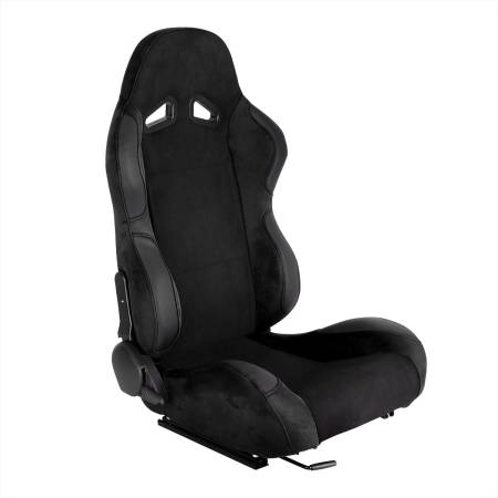 Spec'D Tuning Products - Spec-D Fully Reclinable Black Suede Stitch Bucket Racing Seat w/ Sliders - Passenger Side Only