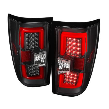 Spec'D Tuning Products - Spec-D 2014-2018 Chevrolet Silverado 1500/ 2015-2019 Silverado 2500HD 3500HD GMC Sierra 3500HD Red Bar LED Tail Lights (Black Housing/Clear Lens)
