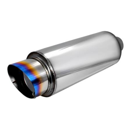 Spec'D Tuning Products - Spec-D Universal 2.5" Inlet/4" Outlet Stainless Steel Muffler w/ Fireball Style Burnt Tip