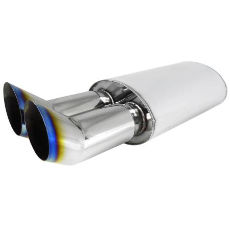 Spec'D Tuning Products - Spec-D Universal DTM Style 2.5" Inlet/3" Outlet Stainless Steel Exhaust Muffler w/ Dual Burnt Tips