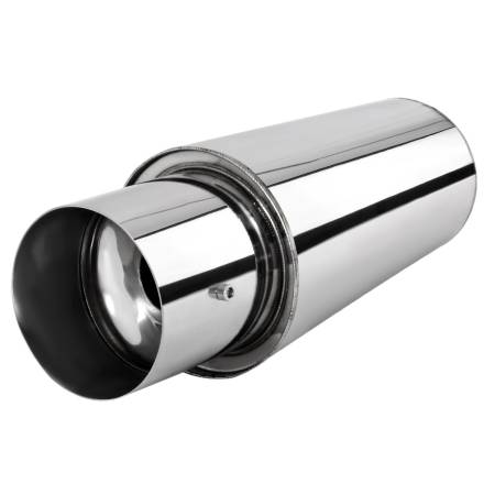 Spec'D Tuning Products - Spec-D Universal 2.5" Inlet/4" Outlet Stainless Steel Spiral Flow Exhaust Muffler w/ Silencer
