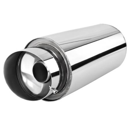 Spec'D Tuning Products - Spec-D Universal 2.5" Inlet/4" Outlet Stainless Steel Spiral Flow Exhaust Muffler w/ Slanted Tip