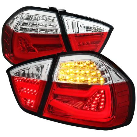 Spec'D Tuning Products - Spec-D 2005-2008 BMW E90 3 Series Sedan LED Tail Lights (Chrome Housing/Red Clear Lens)