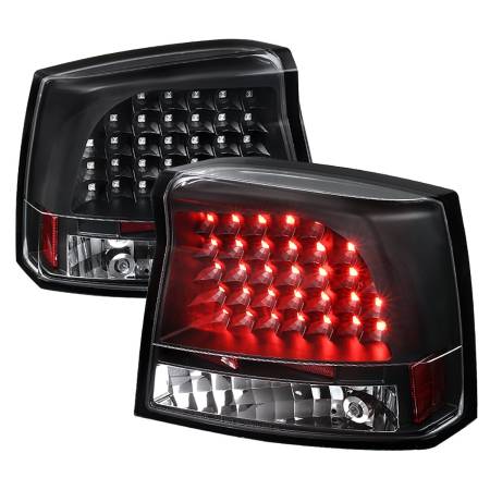 Spec'D Tuning Products - Spec-D 2005-2008 Dodge Charger LED Tail Lights (Matte Black Housing/Clear Lens)