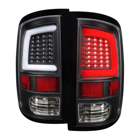 Spec'D Tuning Products - Spec-D 2009-2018 Dodge RAM 1500 / 2019-2021 RAM Classic / 2010-2018 RAM 2500 3500 White Bar LED Tail Lights (Matte Black Housing/Clear Lens)