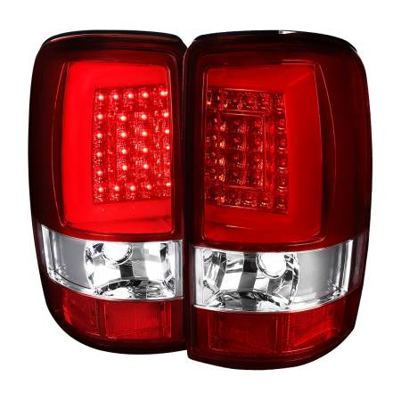 Spec'D Tuning Products - Spec-D 2000-2006 Chevrolet Suburban/Tahoe GMC Yukon/Yukon XL LED C Bar Tail Lights (Chrome Housing/Red Clear Lens)