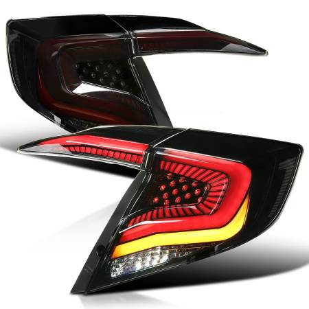 Spec'D Tuning Products - Spec-D 2016-2021 Honda Civic Sedan V2 LED Tail Lights w/ Sequential Turn Signal Lights (Glossy Black Housing/Smoke Lens)