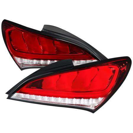Spec'D Tuning Products - Spec-D 2010-2016 Hyundai Genesis Coupe White Bar Sequential LED Tail Lights (Chrome Housing/Red Lens)