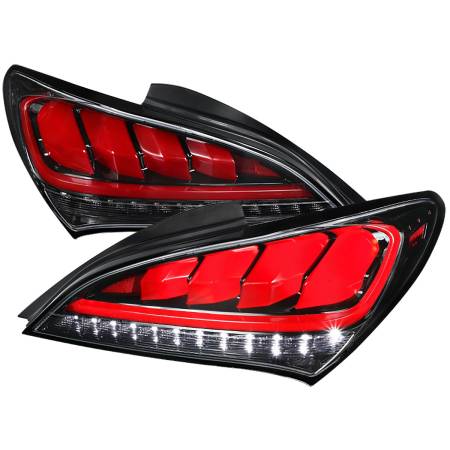 Spec'D Tuning Products - Spec-D 2010-2016 Hyundai Genesis Coupe Red Bar Sequential LED Tail Lights (Jet Black Housing/Clear Lens)