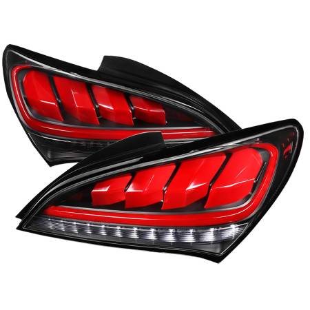 Spec'D Tuning Products - Spec-D 2010-2016 Hyundai Genesis Coupe Red Bar Sequential LED Tail Lights (Satin Black Housing/Clear Lens)
