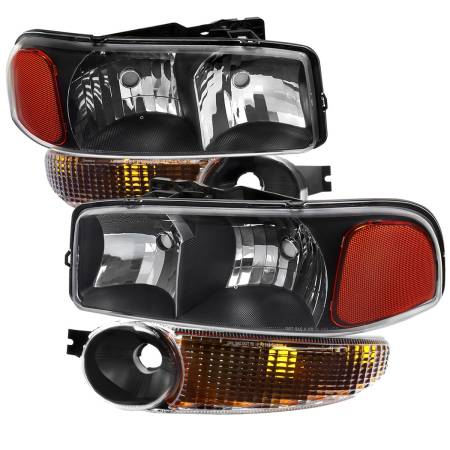 Spec'D Tuning Products - Spec-D 1999-2006 GMC Sierra 1500/2500/3500 Denali/2000-2006 Yukon/Yukon XL Denali Factory Style Headlights and Bumper Lights (Matte Black Housing/Clear Lens)