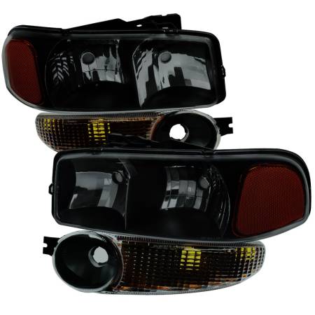 Spec'D Tuning Products - Spec-D 1999-2006 GMC Sierra 1500/2500/3500 Denali/2000-2006 Yukon/Yukon XL Denali Factory Style Headlights and Bumper Lights (Matte Black Housing/Smoke Lens)