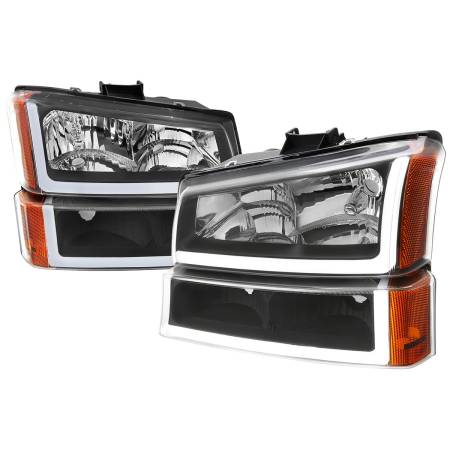 Spec'D Tuning Products - Spec-D 2003-2007 Chevrolet Silverado /2002-2006 Chevrolet Avalanche LED Bar Factory Style Headlights (Matte Black Housing/Clear lens)