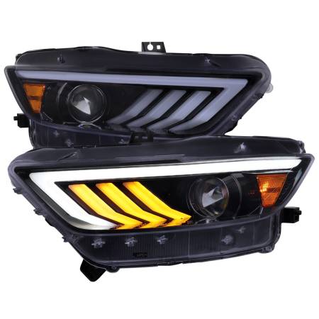 Spec'D Tuning Products - Spec-D 2015-2017 Ford Mustang HID-Type  LED Sequential Turn Signal Projector Headlights (Glossy Black Housing/Smoke Lens)