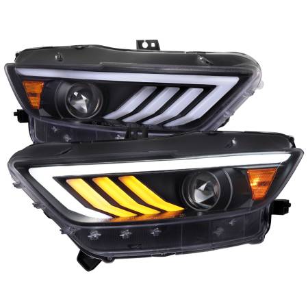 Spec'D Tuning Products - Spec-D 2015-2017 Ford Mustang HID-Type  LED Sequential Turn Signal Projector Headlights (Matte Black Housing/Clear Lens)