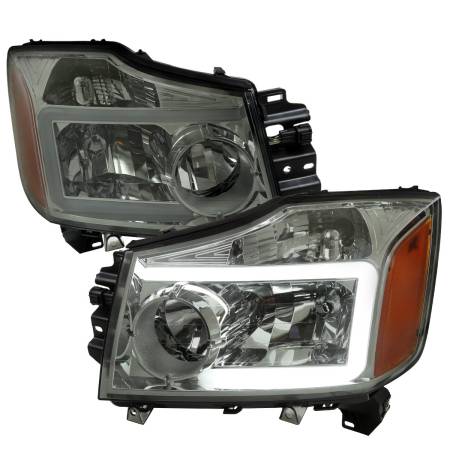 Spec'D Tuning Products - Spec-D 2004-2015 Nissan Titan / 2004-2007 Armada LED Bar Factory Headlights (Chrome Housing/Light Smoke Lens)