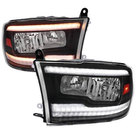 Spec'D Tuning Products - Spec-D 2009-2018 Dodge RAM 1500/2010-2018 RAM 2500 3500 Dual Switchback Sequential LED Bar Factory Style Headlights (Matte Black Housing/Clear lens)