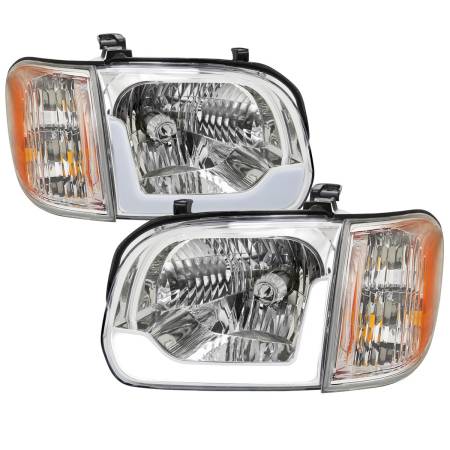 Spec'D Tuning Products - Spec-D 2005-2006 Toyota Tundra/2005-2007 Sequoia LED Bar Factory Style Headlights w/Corner Lamps and Amber Reflector (Chrome Housing/Clear Lens)