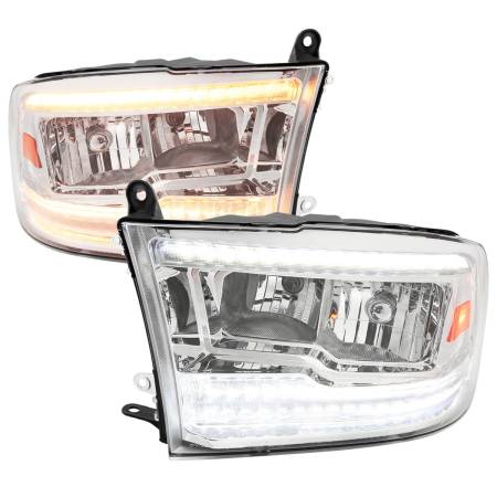 Spec'D Tuning Products - Spec-D 2009-2018 Dodge RAM 1500/2010-2018 RAM 2500 3500 Dual Switchback Sequential LED Bar Factory Style Headlights (Chrome Housing/Clear lens)