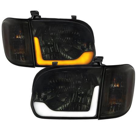 Spec'D Tuning Products - Spec-D 2005-2006 Toyota Tundra/2005-2007 Sequoia Switchback Sequential LED Bar Factory Style Headlights w/Corner Lamps (Chrome Housing/Smoke Lens)