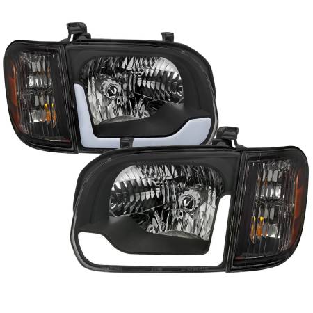Spec'D Tuning Products - Spec-D 2005-2006 Toyota Tundra/2005-2007 Sequoia LED Bar Factory Style Headlights w/Corner Lamps and Amber Reflector (Matte Black Housing/Clear Lens)