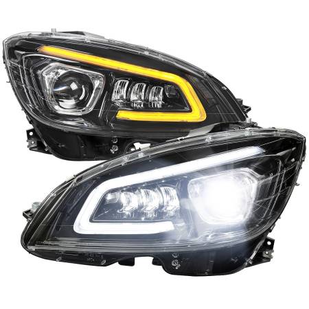 Spec'D Tuning Products - Spec-D 2008-2011 Mercedes Benz W204 C-Class Switchback Sequential Full LED Projector Headlights (Matte Black Housing/Clear Lens)