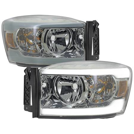Spec'D Tuning Products - Spec-D 2006-2008 Dodge RAM 1500/ 2006-2009 RAM 2500 3500 LED Tube Factory Style Headlights with Amber Reflector (Chrome Housing/Light Smoke Lens)